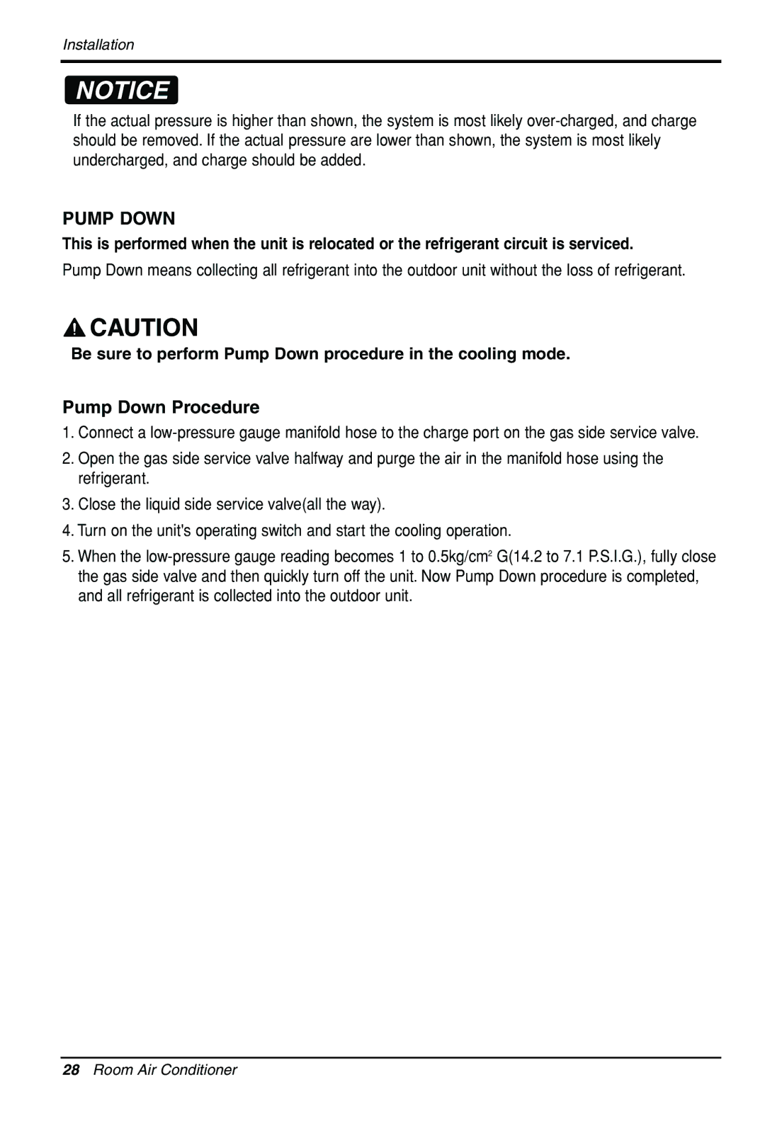 LG Electronics MFL39817303 installation manual Pump Down Procedure 