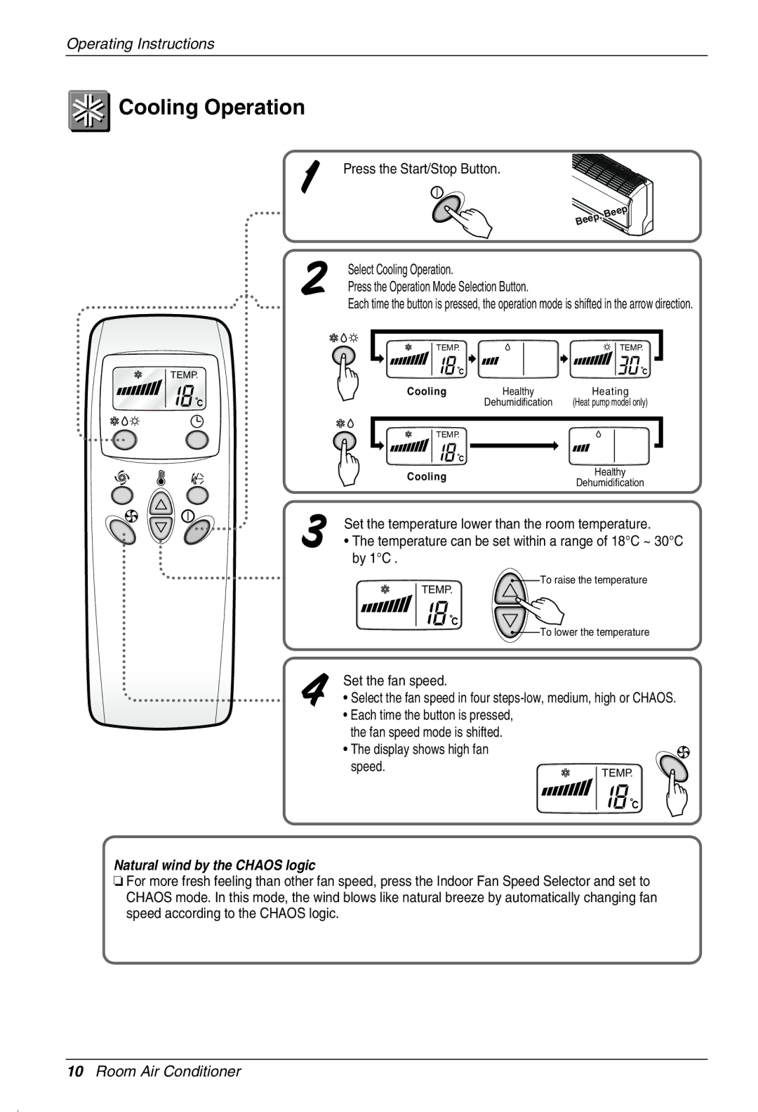 LG Electronics MFL41604505 owner manual Cooling Operation, Set the fan speed, Display shows high fan Speed 