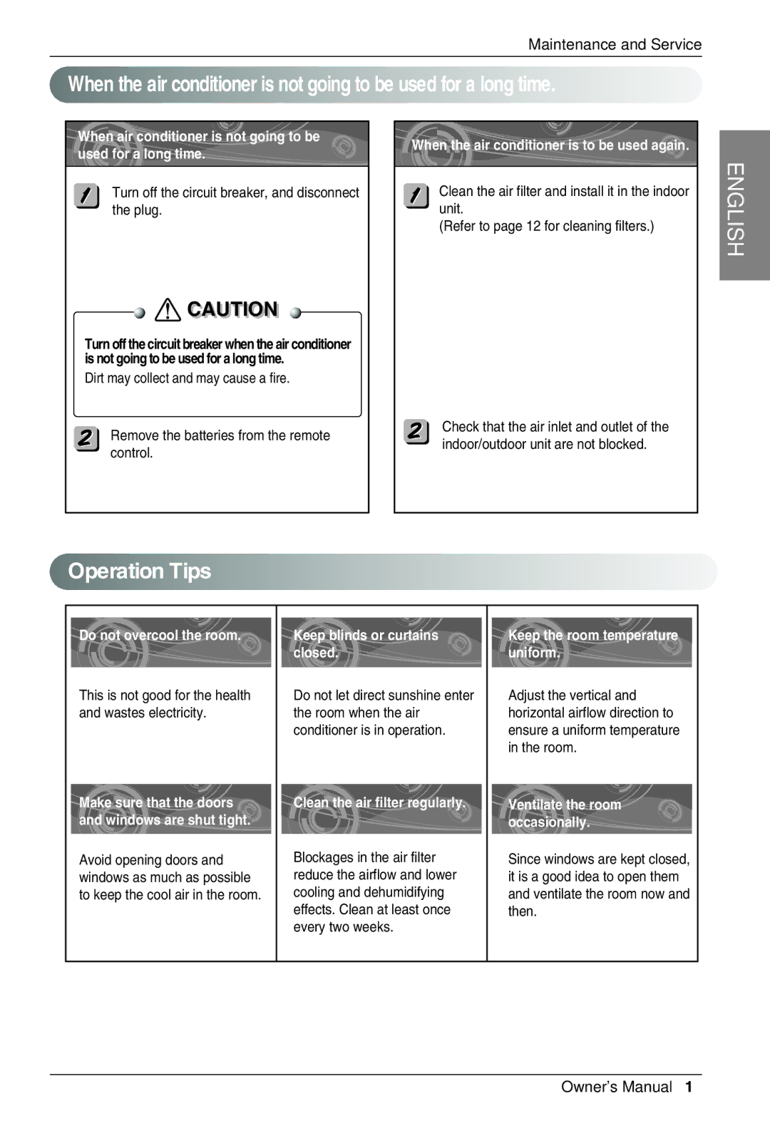 LG Electronics MFL41604505 owner manual Operation Tips, Turn off the circuit breaker, and disconnect the plug 