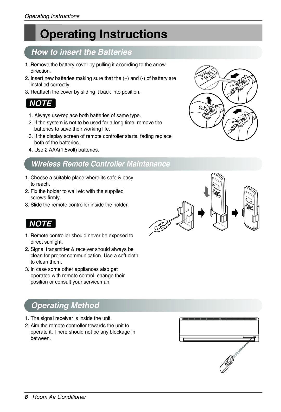 LG Electronics MFL41604505 Operating Instructions, How to insert the Batteries, Wireless Remote Controller Maintenance 