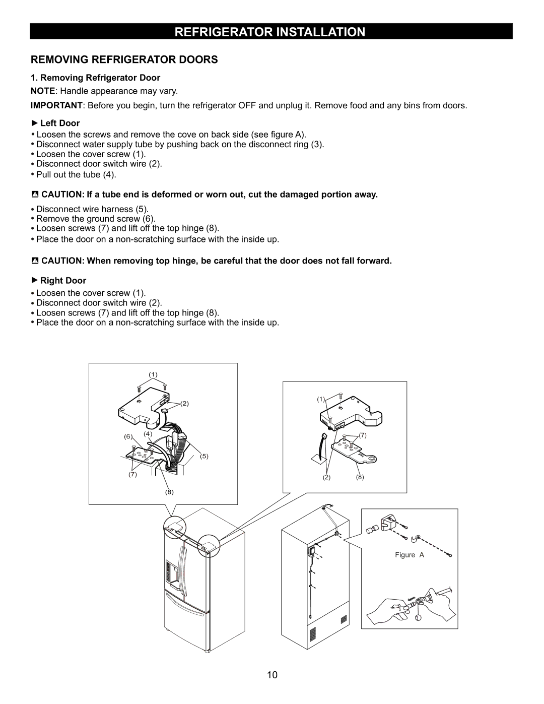 LG Electronics MFL47277003 Removing Refrigerator Doors, Removing Refrigerator Door Note Handle appearance may vary 