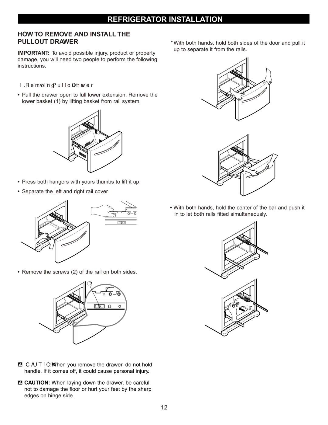 LG Electronics MFL47277003, LFX23961SB owner manual HOW to Remove and Install Pullout Drawer, Removing Pullout Drawer 