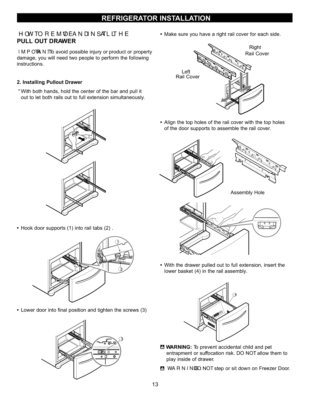 LG Electronics LFX23961SB, MFL47277003 owner manual HOW to Remove and Install Pull OUT Drawer, Installing Pullout Drawer 