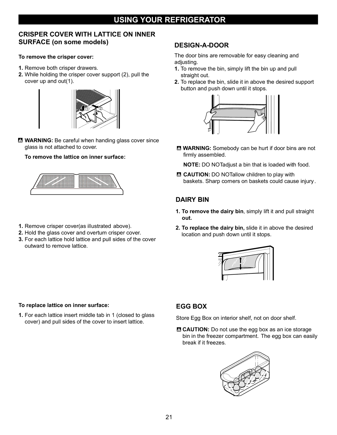 LG Electronics LFX23961SB Crisper Cover with Lattice on Inner, Surface on some models, Design-A-Door, Dairy BIN, Egg Box 