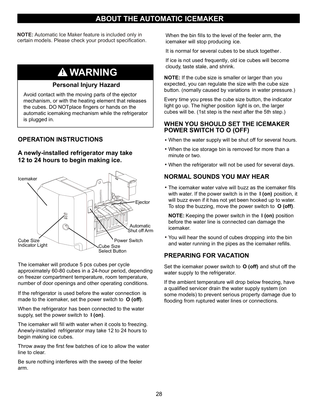 LG Electronics MFL47277003, LFX23961SB About the Automatic Icemaker, Operation Instructions, Normal Sounds YOU MAY Hear 