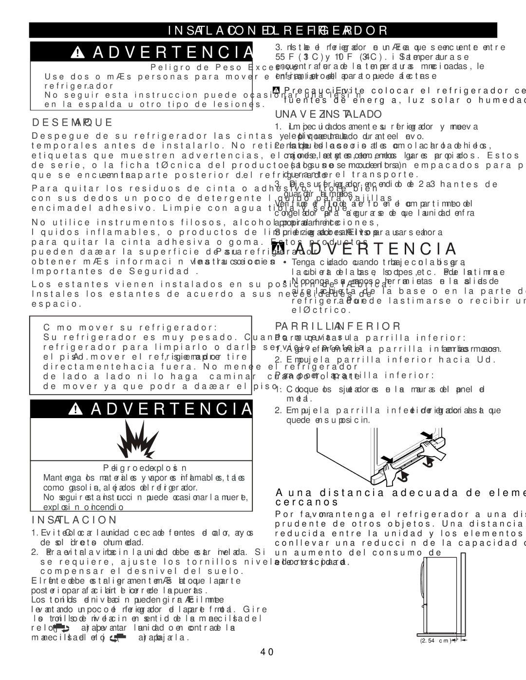 LG Electronics MFL47277003, LFX23961SB Instalacion DEL Refrigerador, Una distancia adecuada de elementos cercanos 