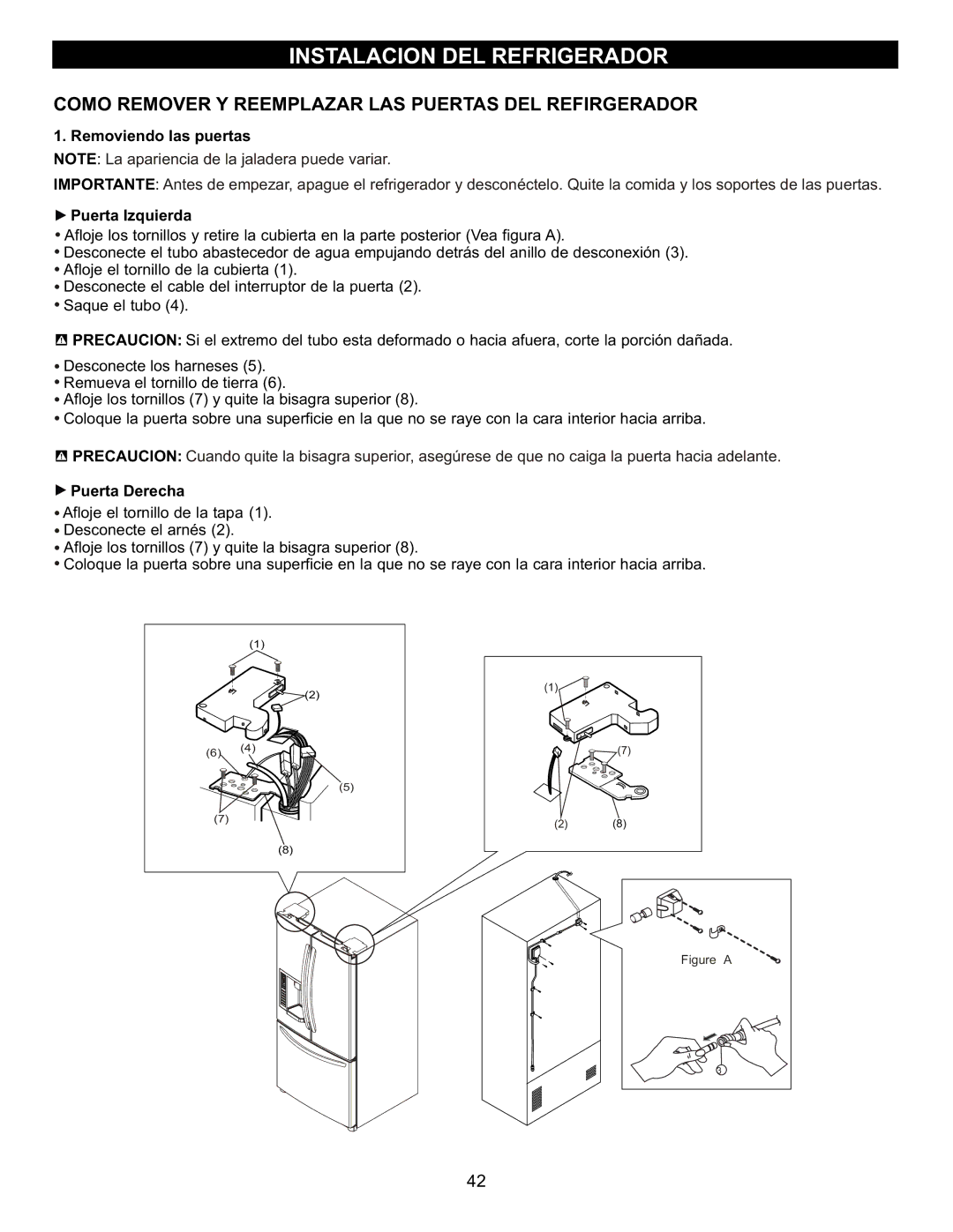 LG Electronics MFL47277003 Como Remover Y Reemplazar LAS Puertas DEL Refirgerador, Removiendo las puertas, Puerta Derecha 