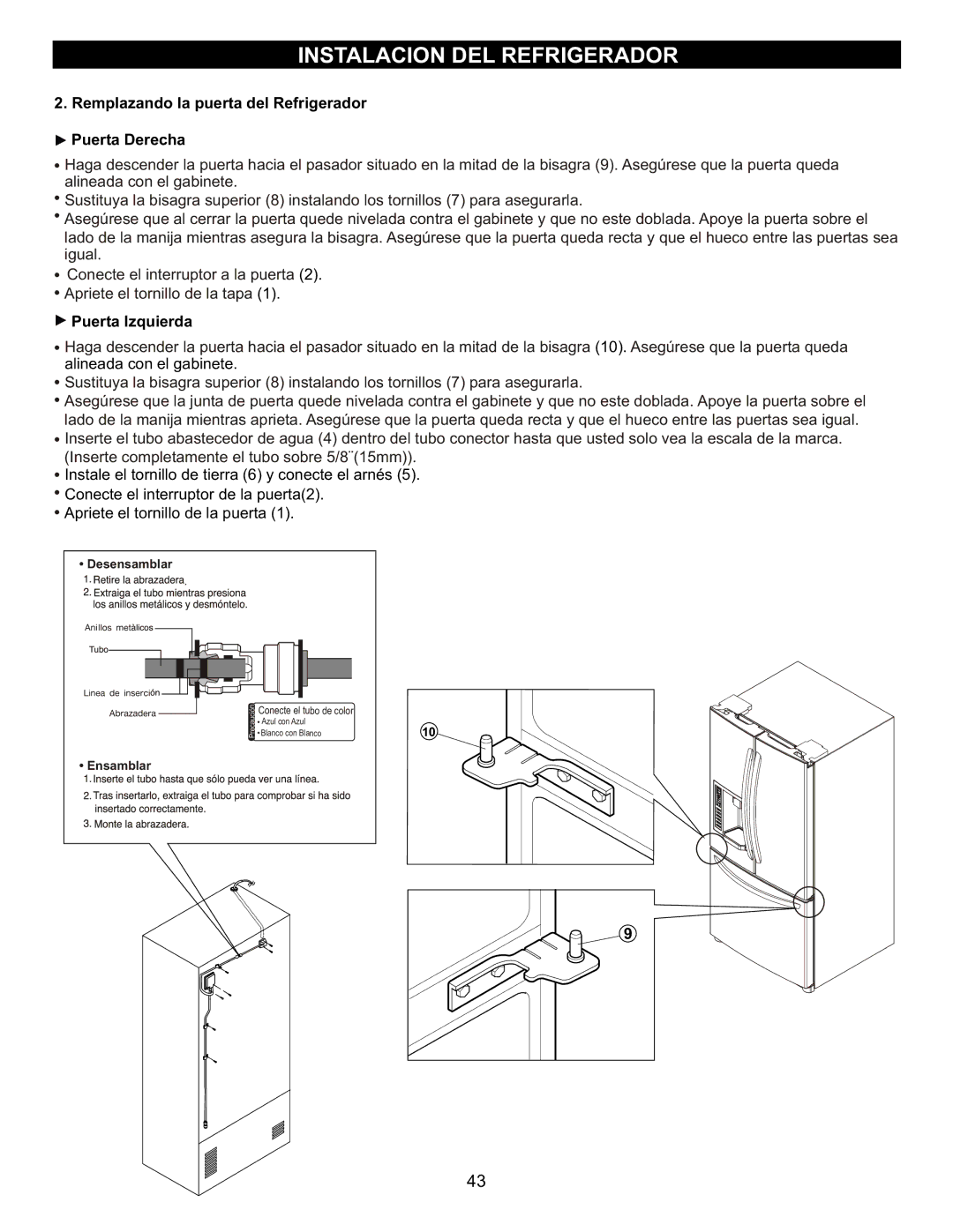 LG Electronics LFX23961SB, MFL47277003 owner manual Remplazando la puerta del Refrigerador Puerta Derecha 