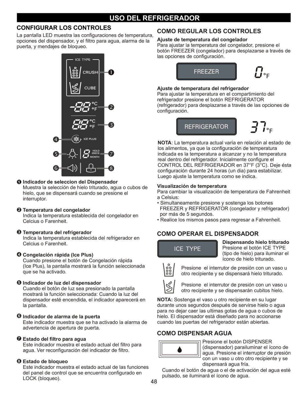 LG Electronics MFL47277003, LFX23961SB Configurar LOS Controles, Como Regular LOS Controles, Como Operar EL Dispensador 