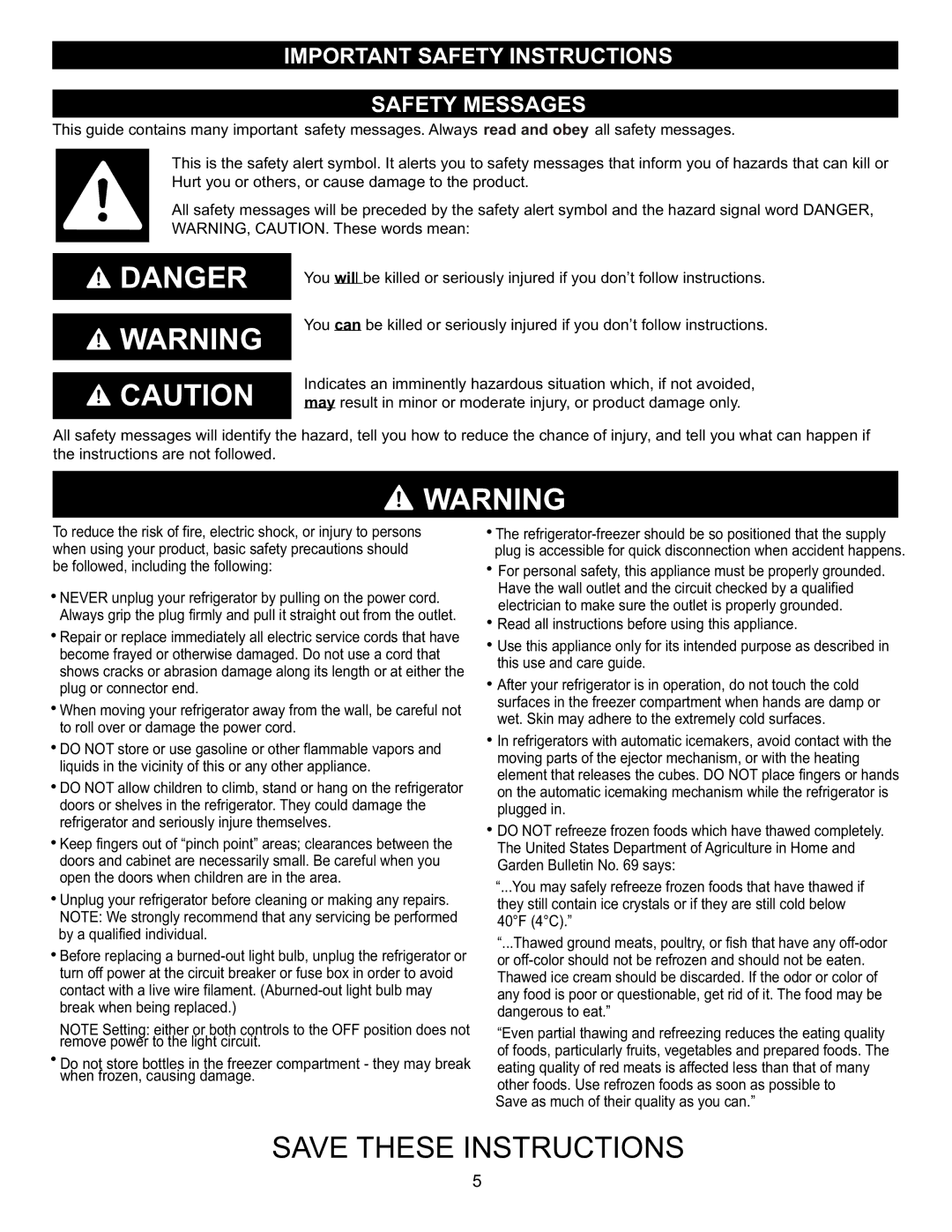 LG Electronics LFX23961SB, MFL47277003 owner manual Important Safety Instructions Safety Messages 