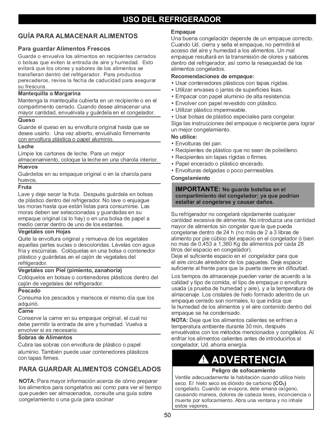 LG Electronics MFL47277003, LFX23961SB owner manual Guía Para Almacenar Alimentos 