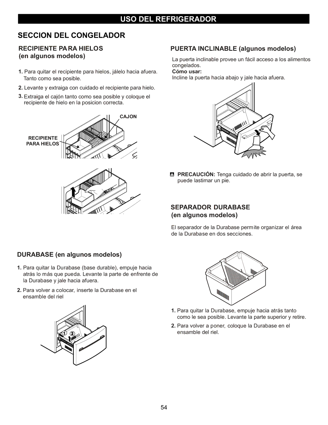 LG Electronics MFL47277003, LFX23961SB owner manual Recipiente Para Hielos, Separador Durabase, Congelados, Cómo usar 