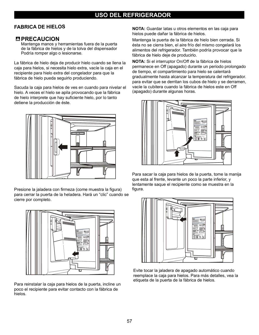 LG Electronics LFX23961SB, MFL47277003 owner manual Precaucion, Fabrica DE Hielos 