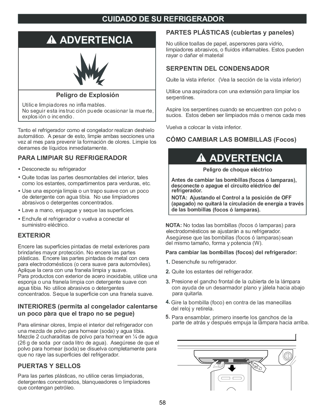 LG Electronics MFL47277003, LFX23961SB owner manual Advertencia, Cuidado DE SU Refrigerador 