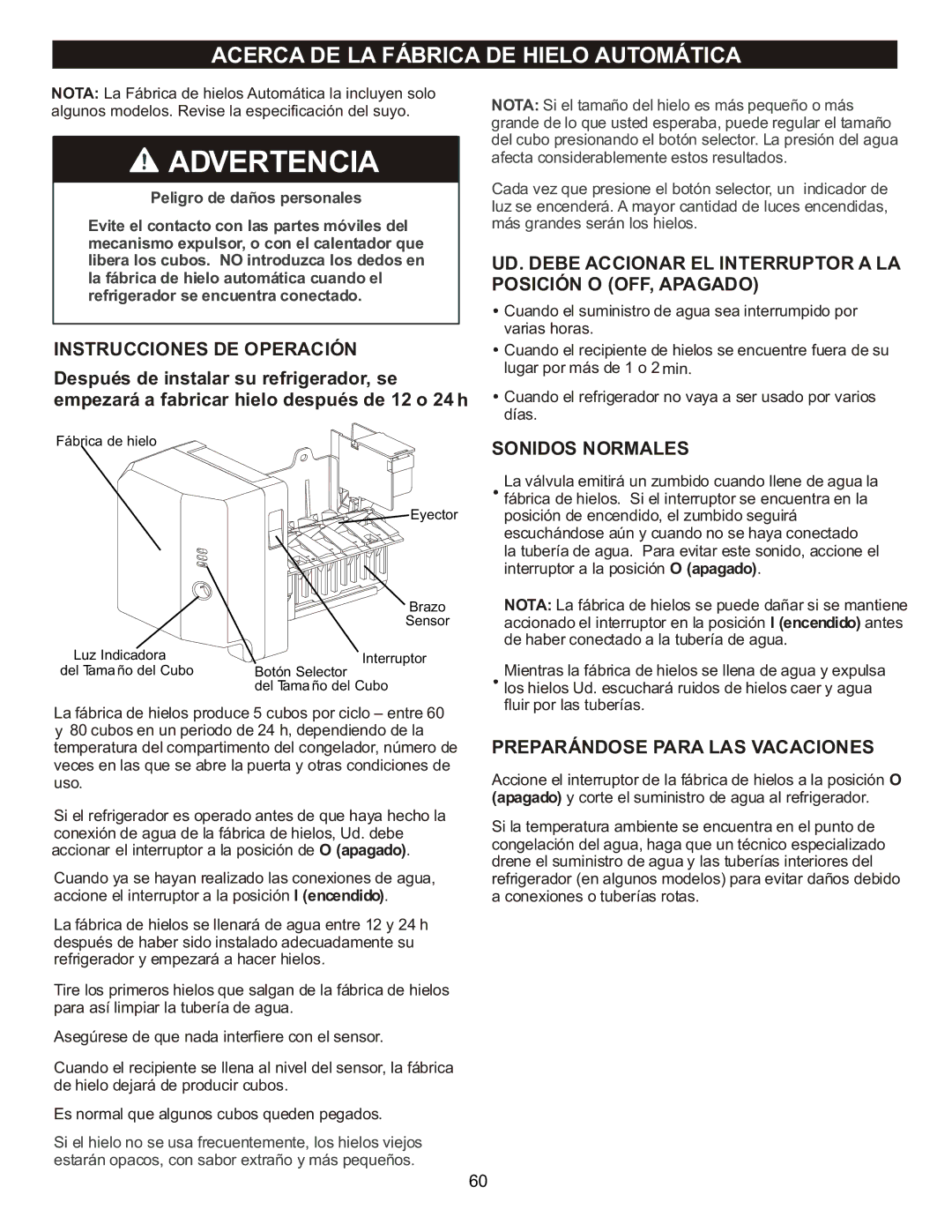 LG Electronics MFL47277003 Acerca DE LA Fábrica DE Hielo Automática, Instrucciones DE Operación, Sonidos Normales 