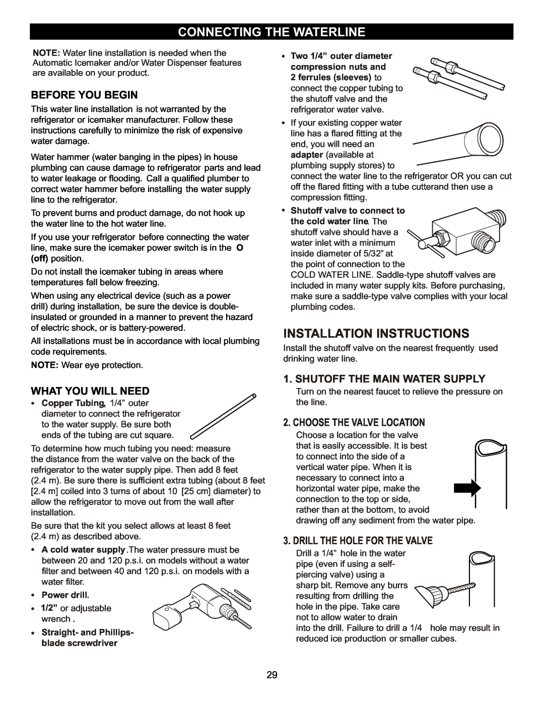 LG Electronics LFX23961SB Connecting The Waterline, Installation Instructions, Before You Begin, What You Will Need 