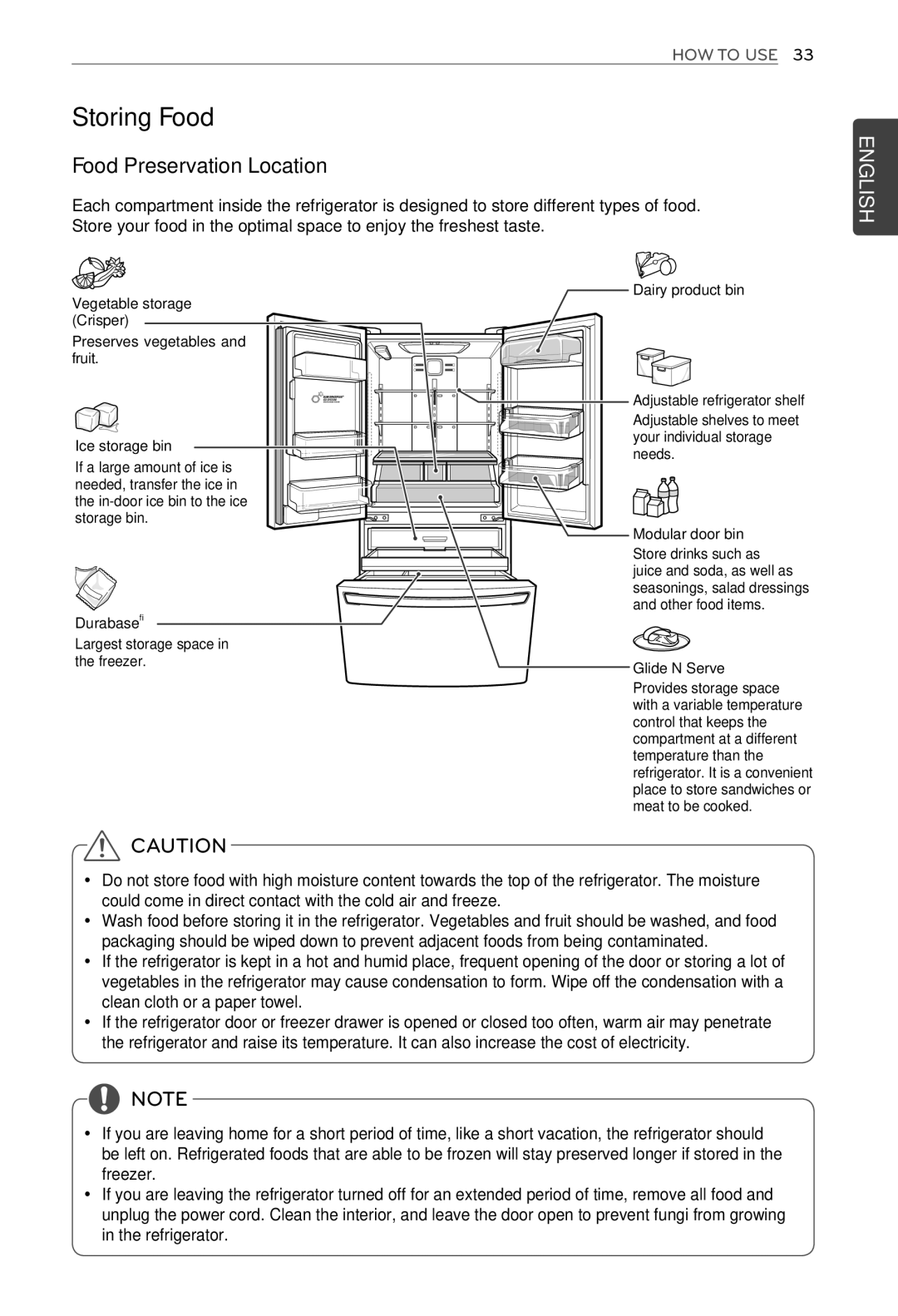 LG Electronics MFL62184416 owner manual Storing Food, Food Preservation Location 