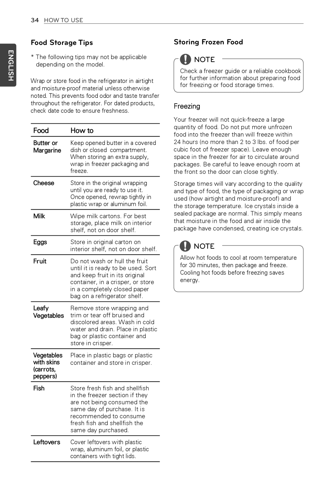 LG Electronics MFL62184416 owner manual Food Storage Tips, Storing Frozen Food 