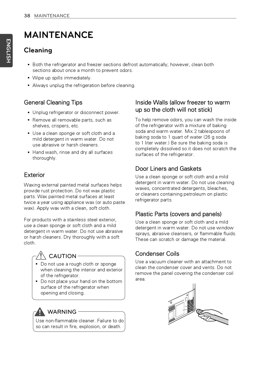 LG Electronics MFL62184416 owner manual Maintenance, Cleaning, Yy Hand wash, rinse and dry all surfaces thoroughly 