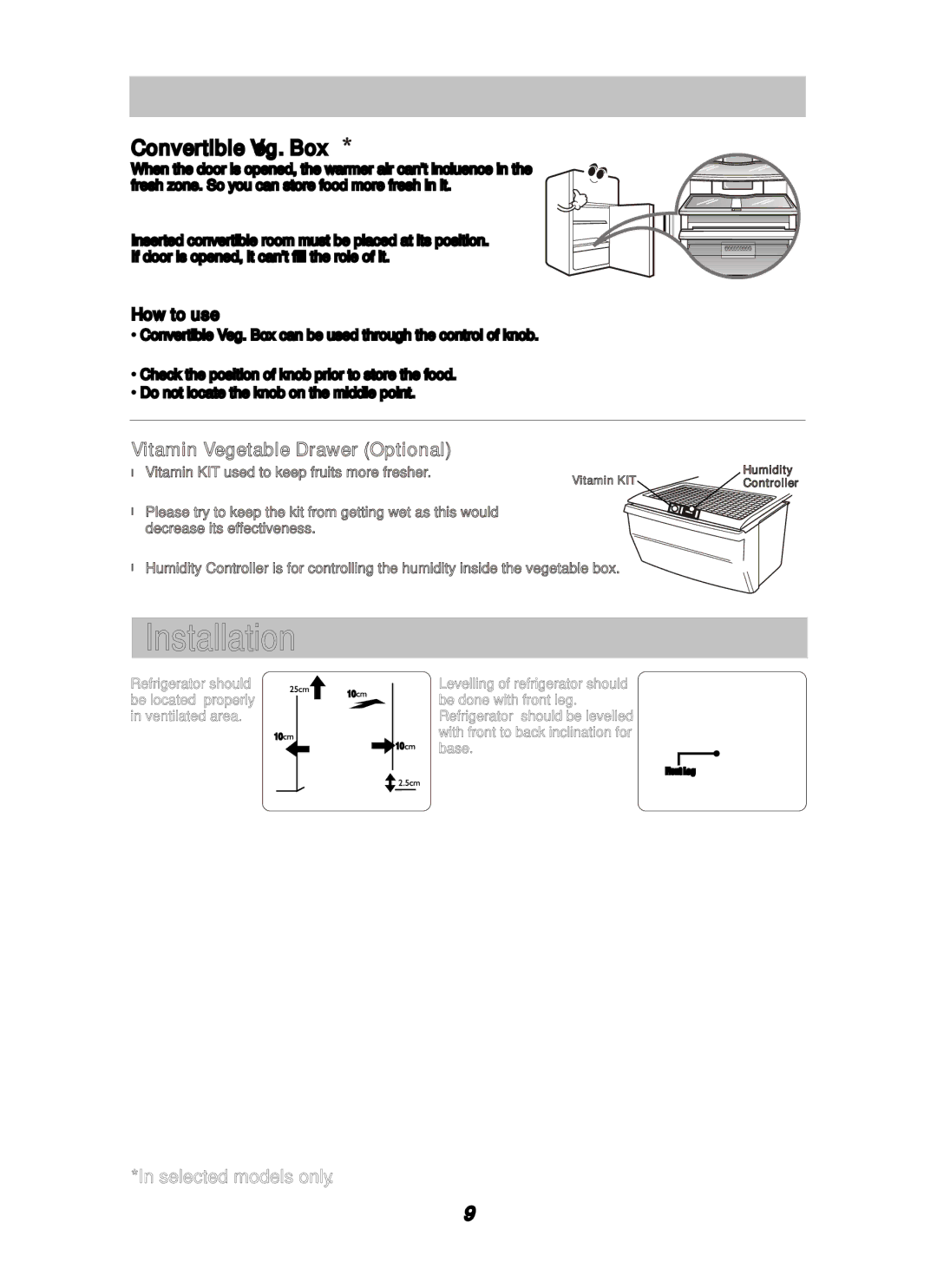 LG Electronics MFL62227201 manuel dutilisation Installation, Convertible Veg. Box 