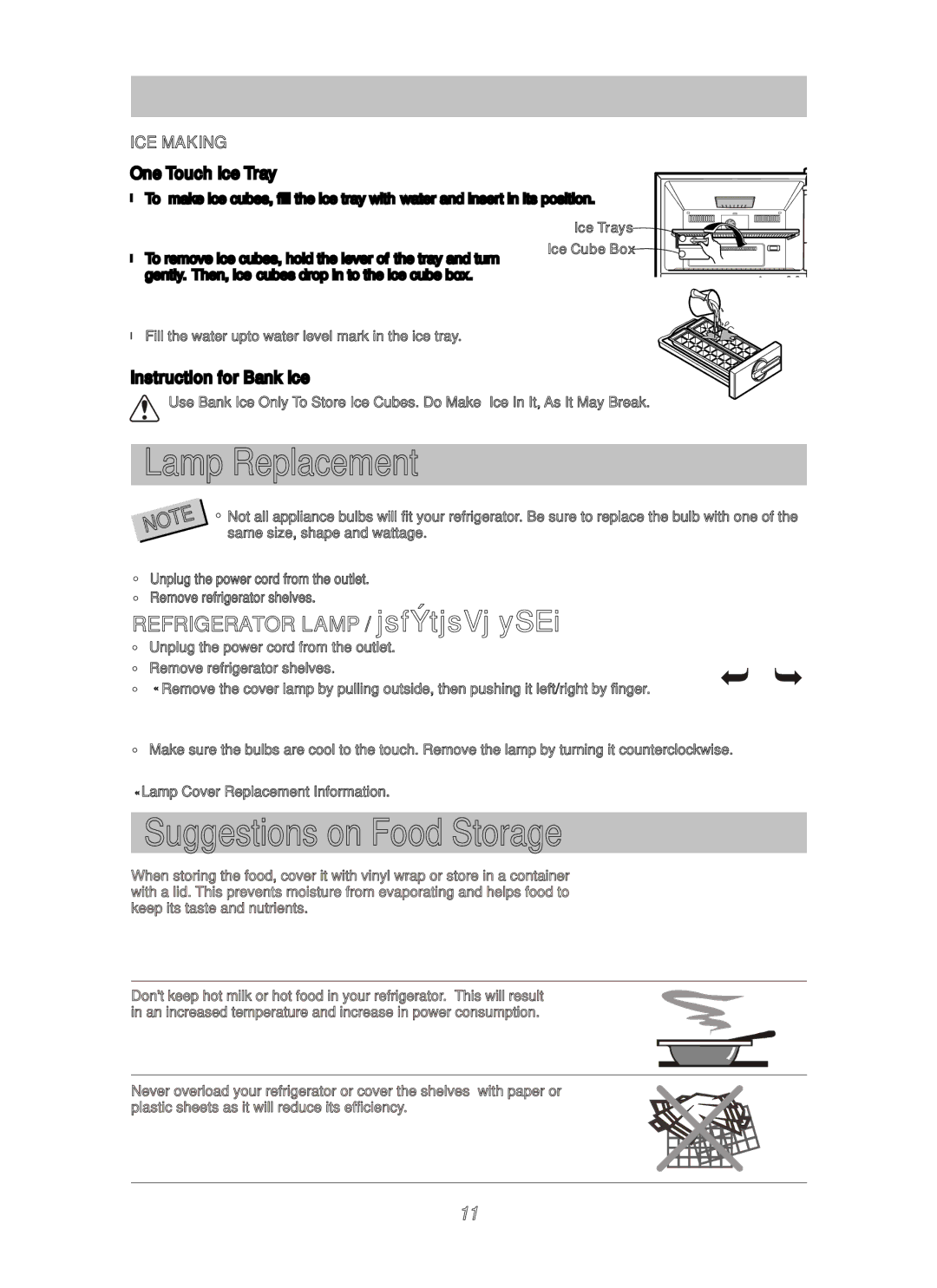 LG Electronics MFL62227201 Lamp Replacement, Suggestions on Food Storage, Refrigerator Lamp / jsfÝtjsVj ySEi 