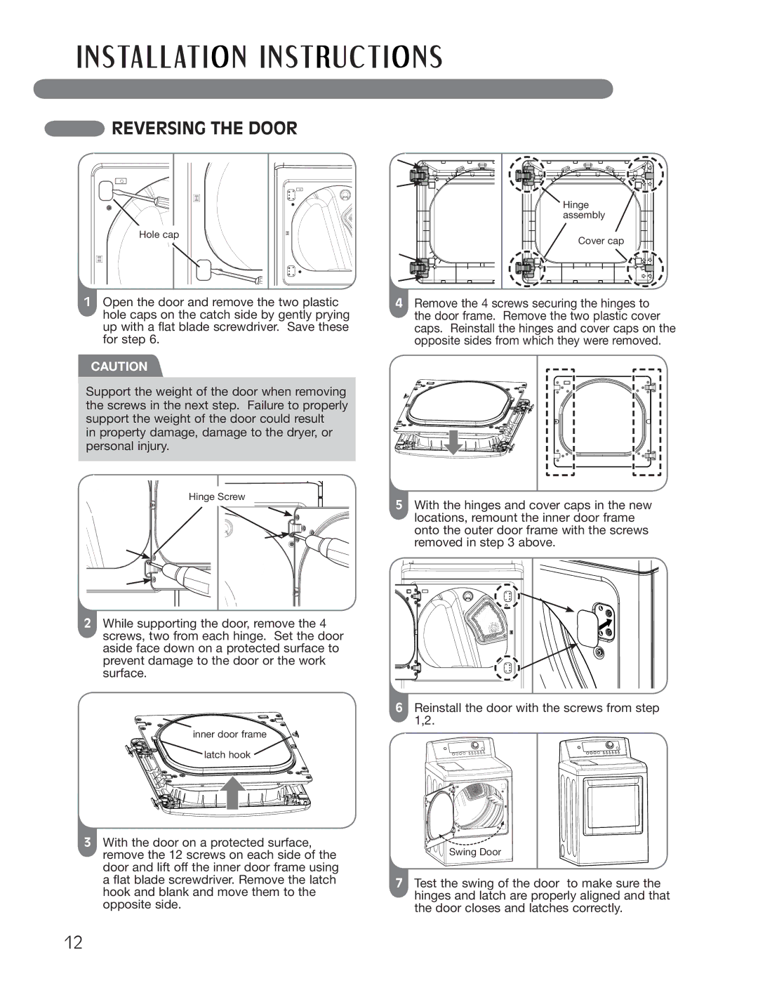 LG Electronics MFL62512805 owner manual Reversing the Door 