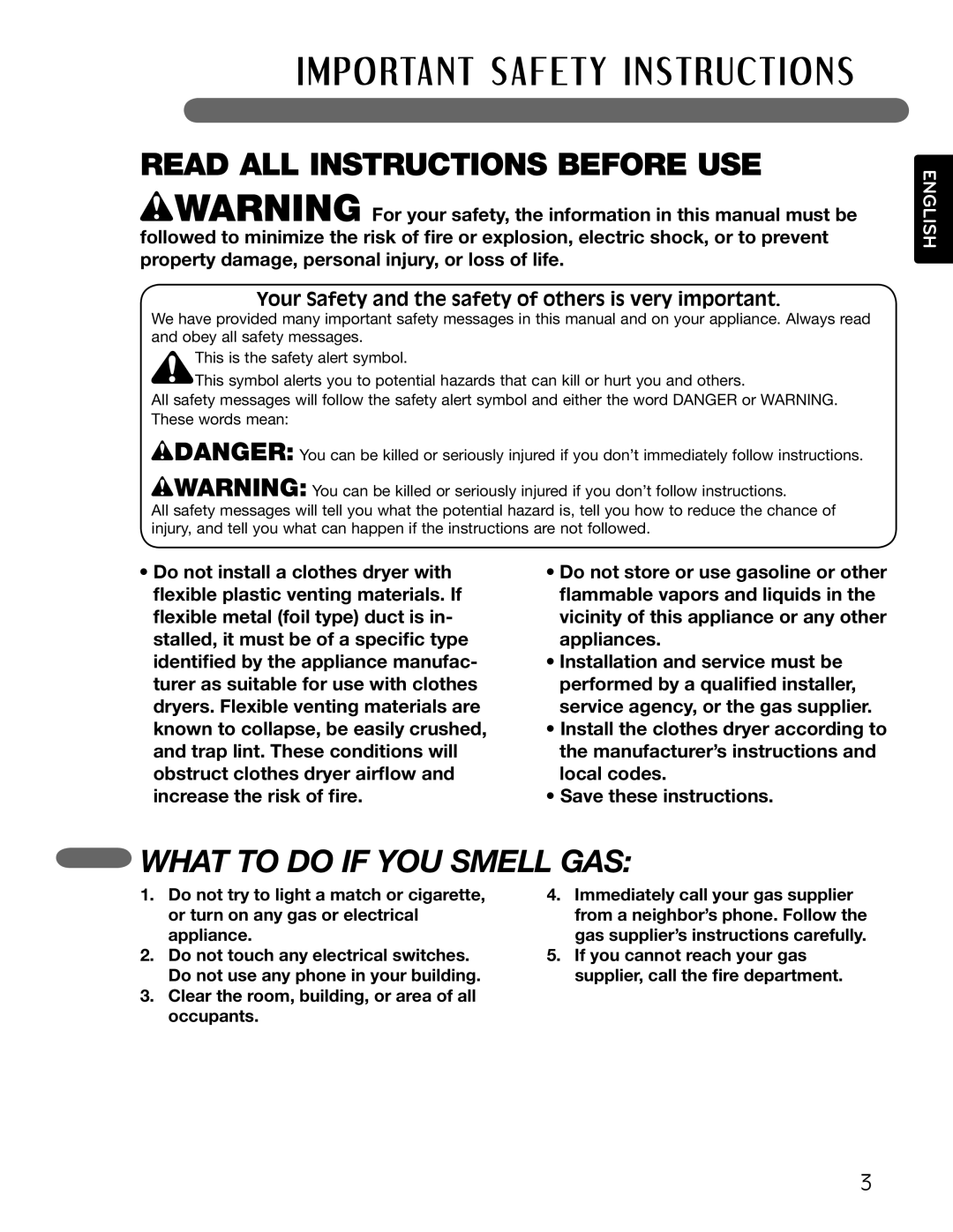 LG Electronics MFL62512805 owner manual What to do if YOU Smell GAS 