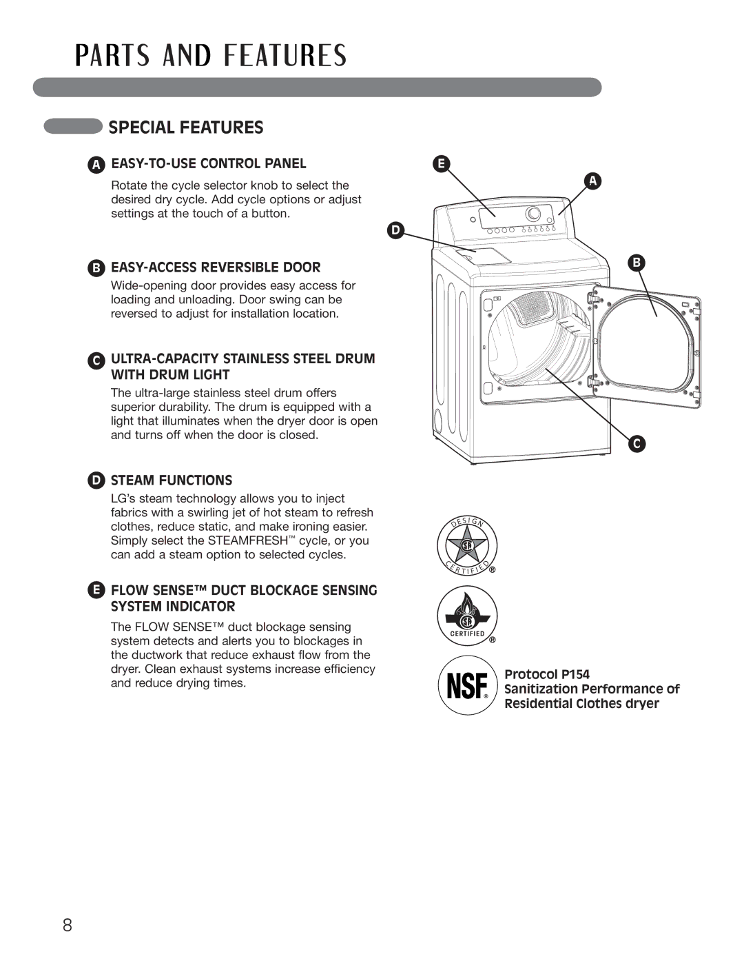 LG Electronics MFL62512805 owner manual Special Features, Ultra-Capacity Stainless Steel Drum With Drum Light 