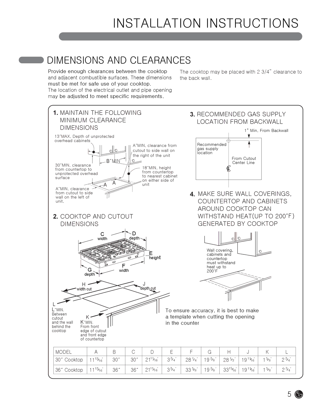 LG Electronics MFL62725501 Dimensions and Clearances, Recommended GAS Supply Location from Backwall 