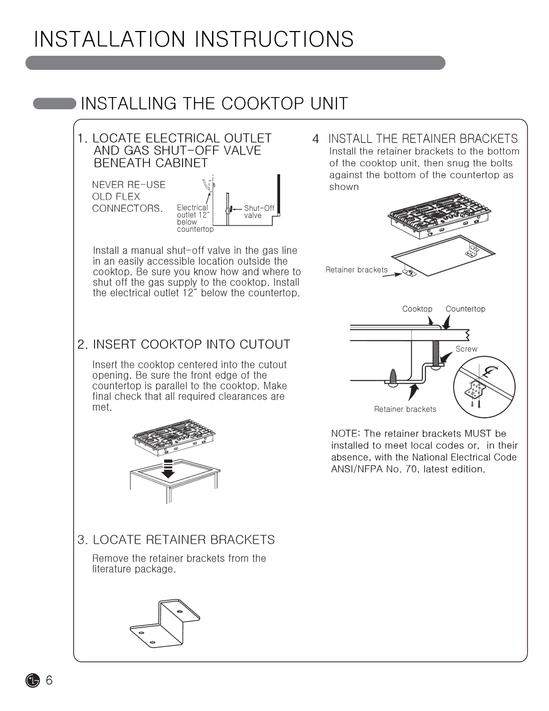 LG Electronics MFL62725501 installation instructions Installing the Cooktop Unit, Beneath Cabinet 