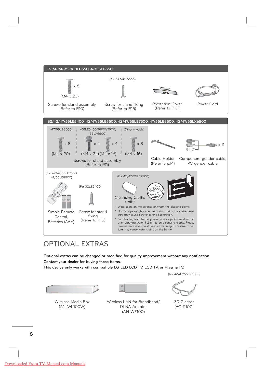 LG Electronics MFL62882705 manual Optional Extras, Refer to P.15 