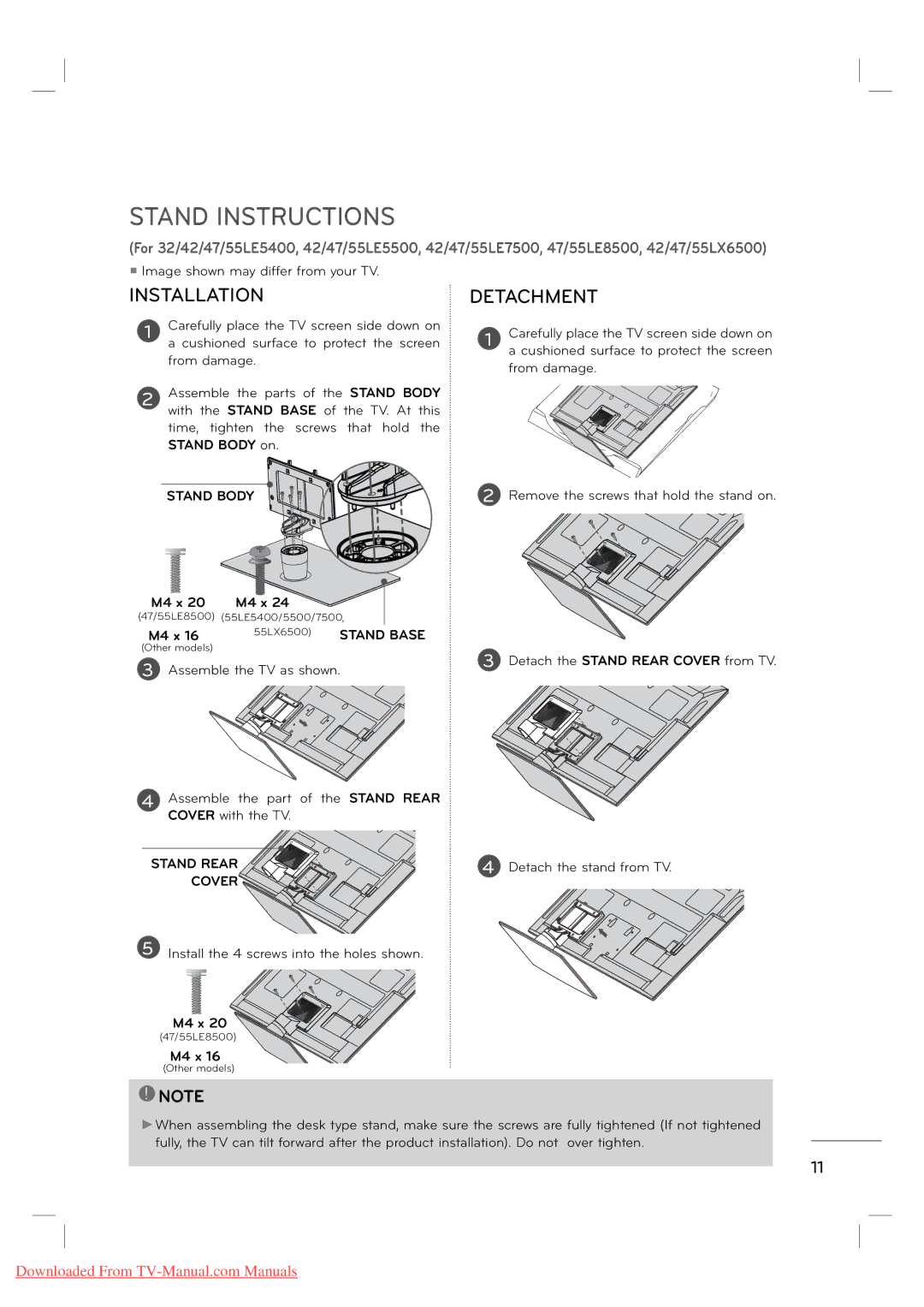 LG Electronics MFL62882705 manual Stand Instructions, Stand Rear 