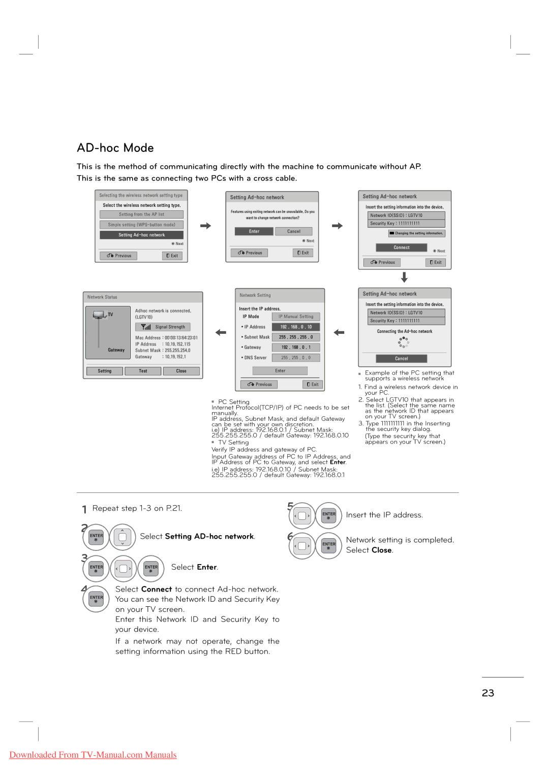 LG Electronics MFL62882705 manual AD-hoc Mode, Enter Select Setting AD-hoc network 