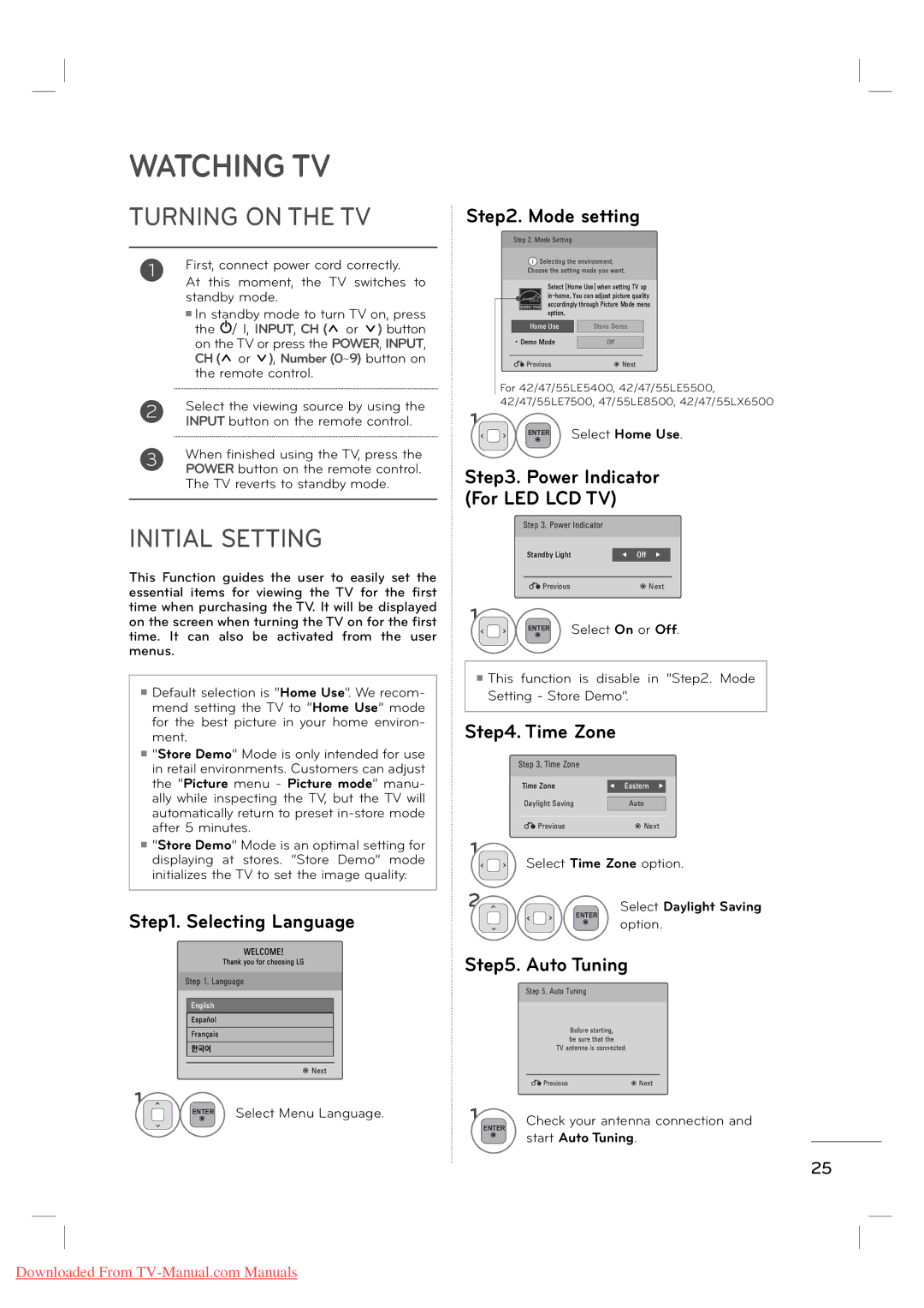 LG Electronics MFL62882705 manual Watching TV, Turning on the TV, Initial Setting, Start Auto Tuning 