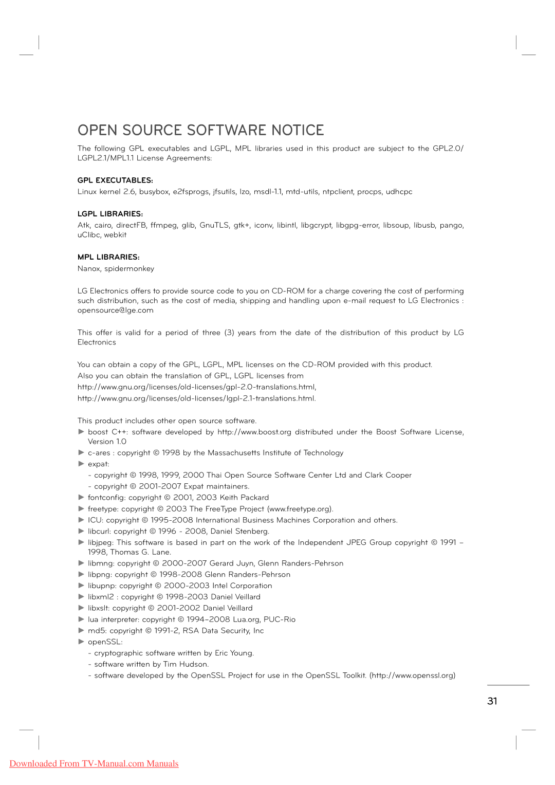 LG Electronics MFL62882705 manual Open Source Software Notice, GPL Executables 