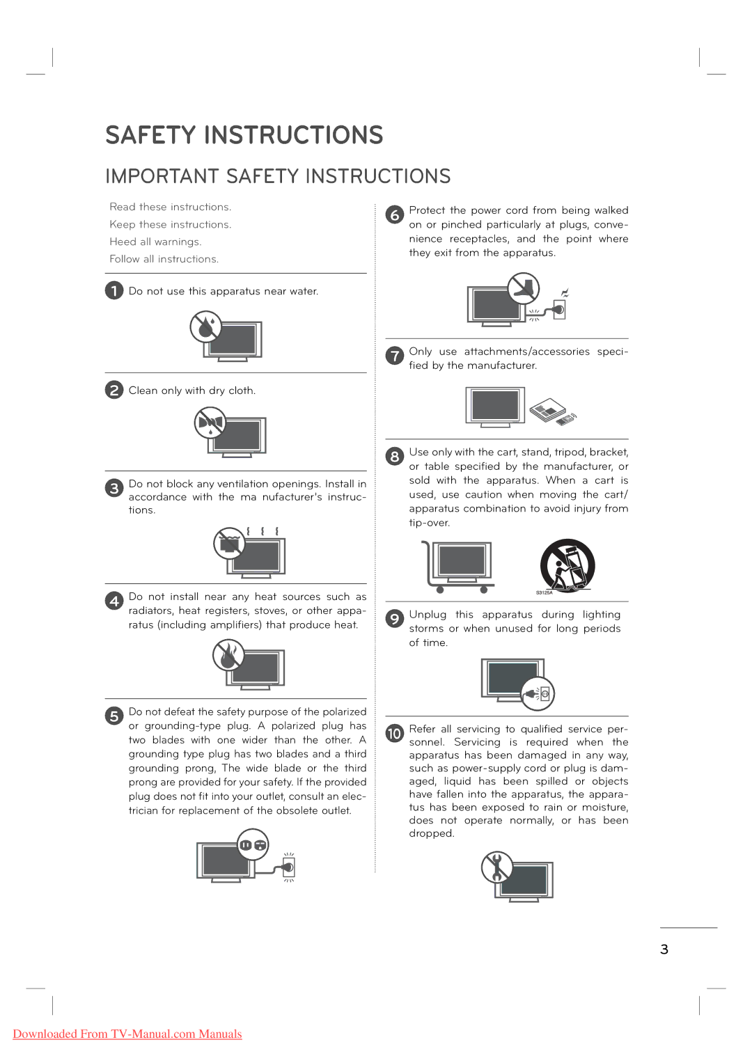 LG Electronics MFL62882705 manual Important Safety Instructions 