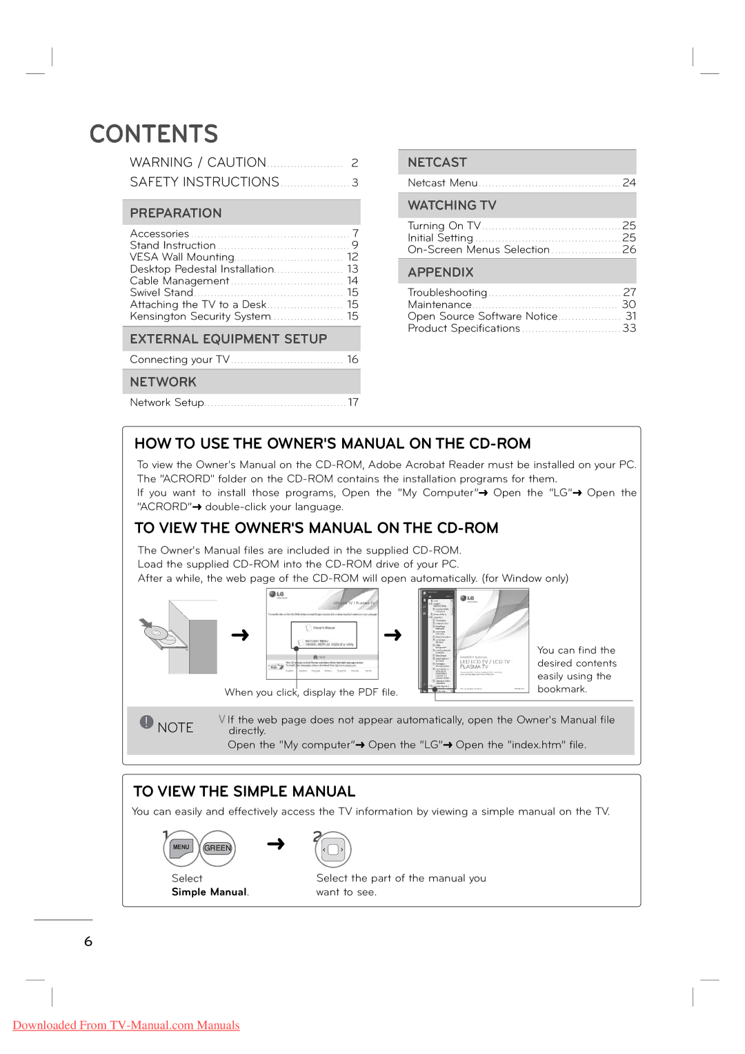 LG Electronics MFL62882705 manual Contentscontents 