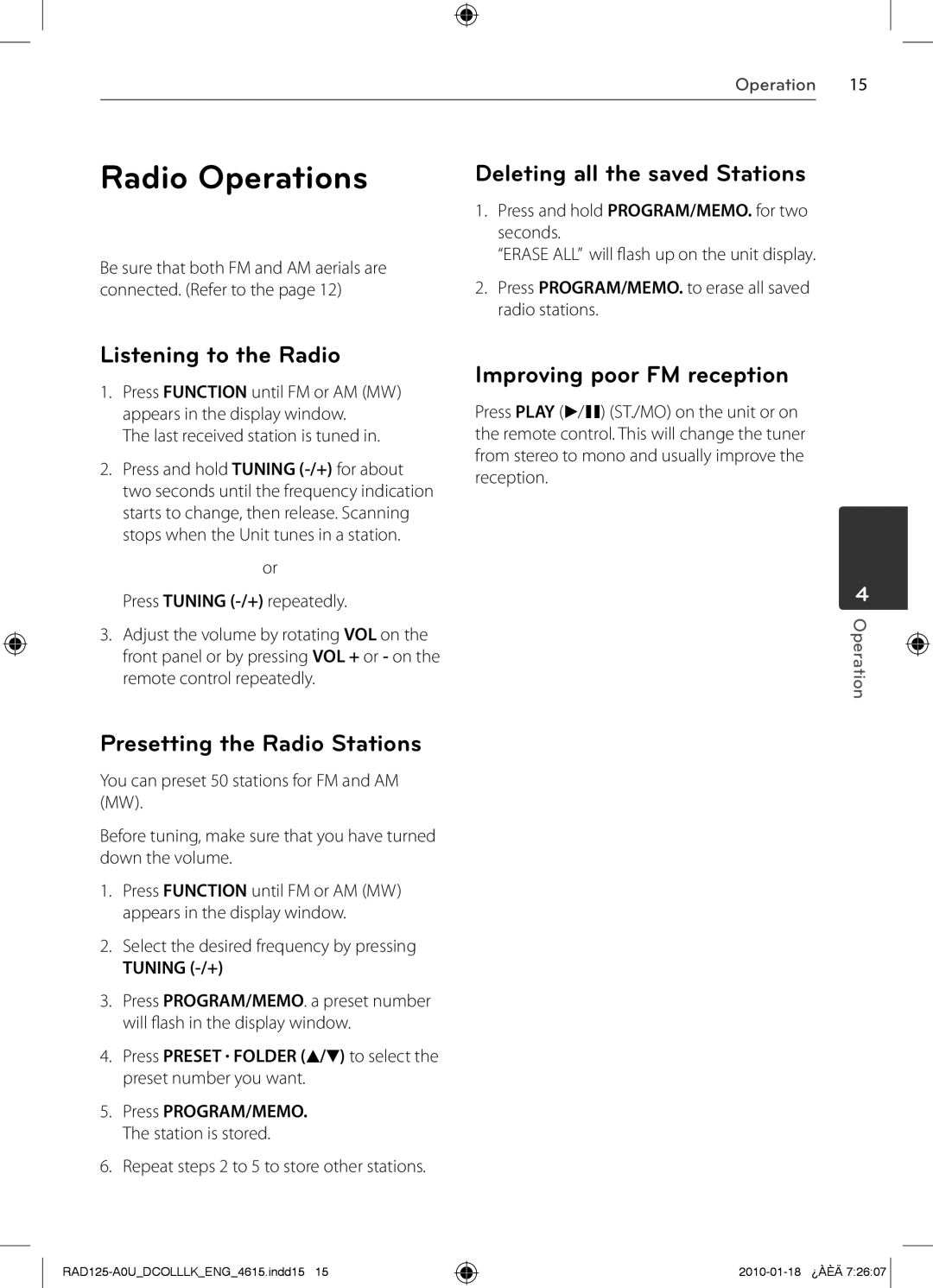 LG Electronics MFL63284615 Listening to the Radio, Improving poor FM reception, Presetting the Radio Stations, FB164 