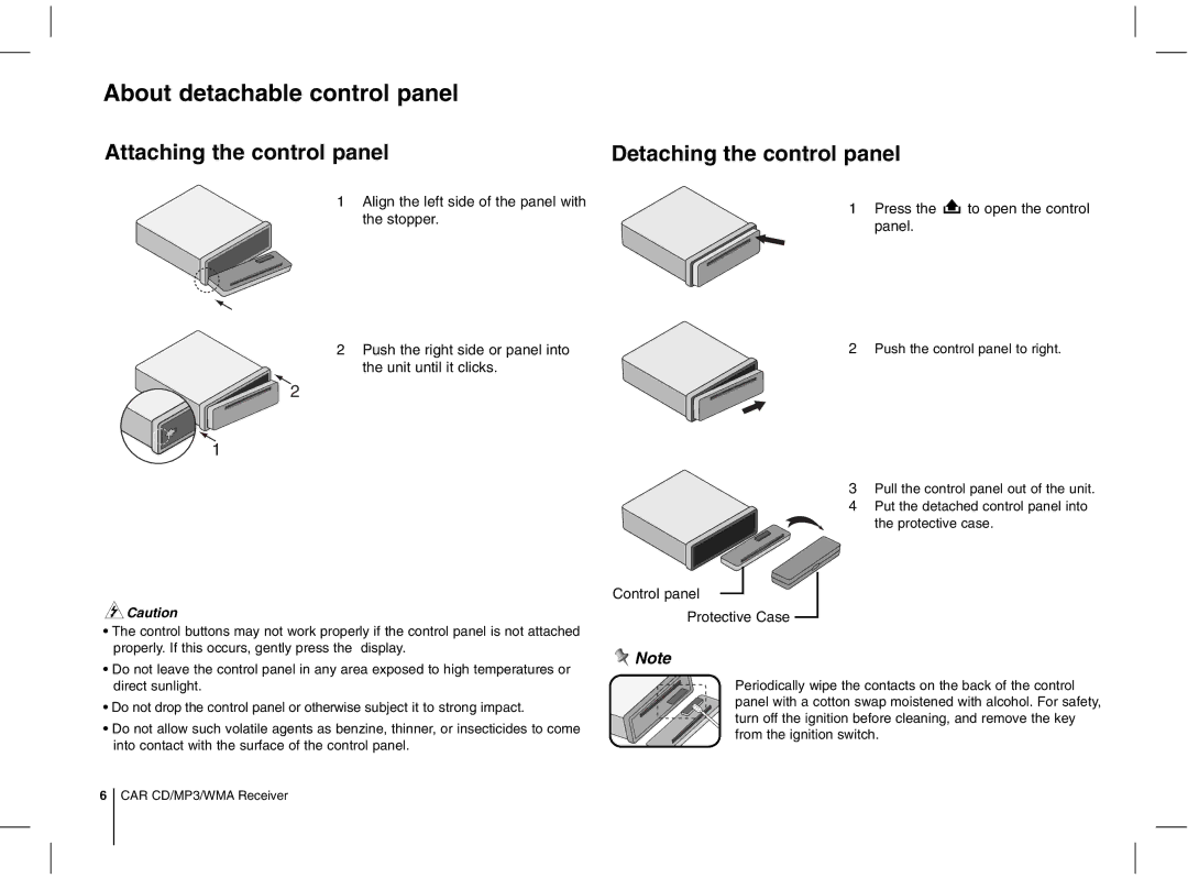 LG Electronics LCS300AR, LCS500UR About detachable control panel, Attaching the control panel, Detaching the control panel 