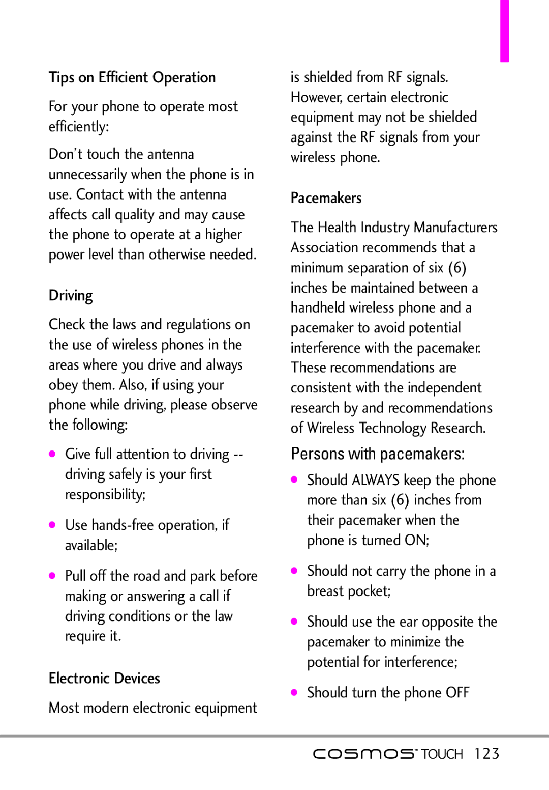 LG Electronics MFL67011101 Tips on Efficient Operation, Driving, Electronic Devices, Pacemakers, Persons with pacemakers 