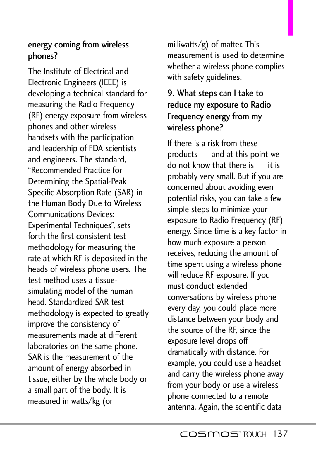 LG Electronics MFL67011101 manual Energy coming from wireless phones?, 137 