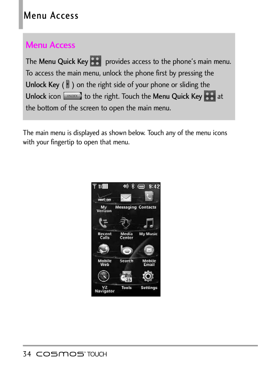 LG Electronics MFL67011101 manual Menu Access 