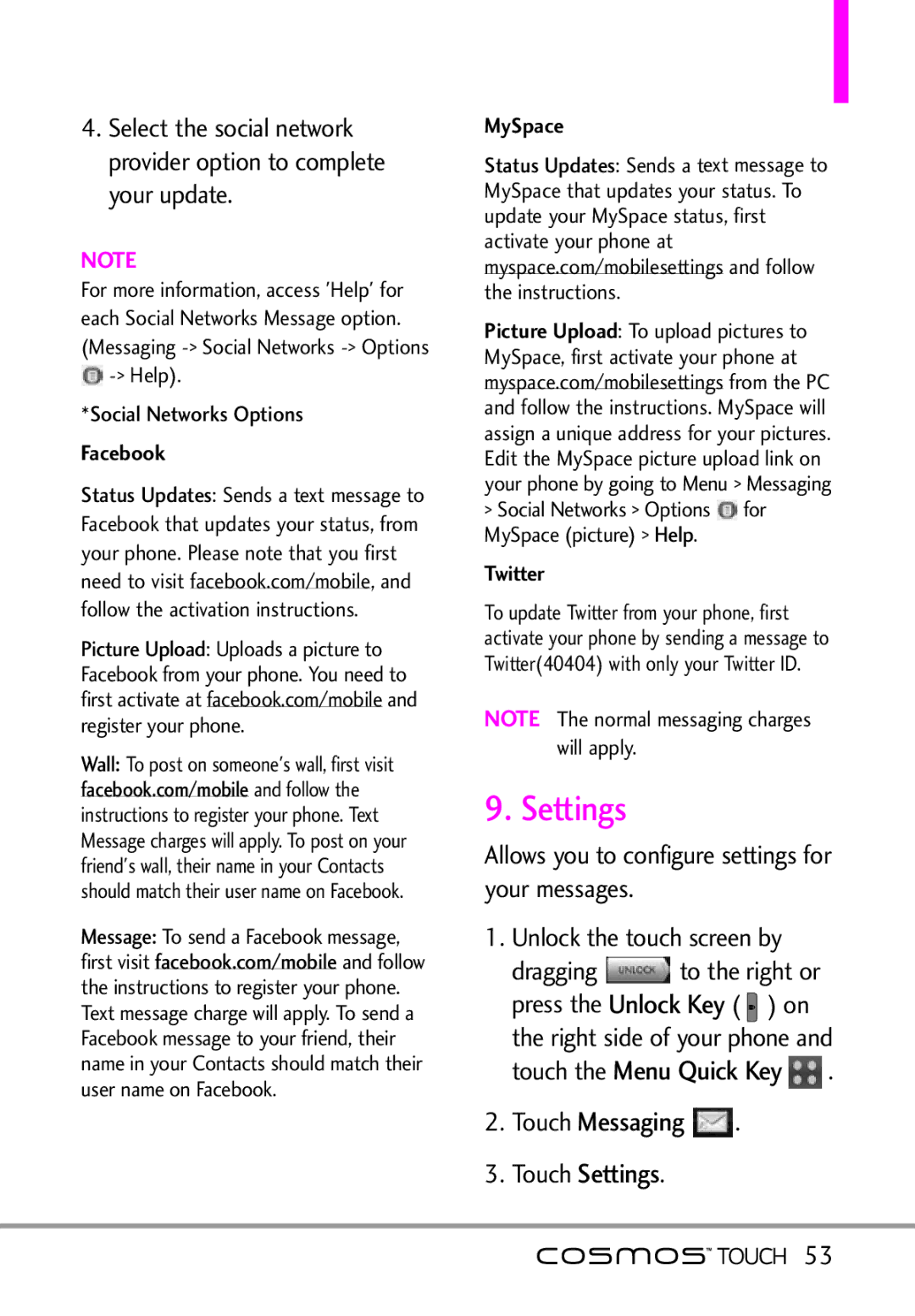 LG Electronics MFL67011101 manual Settings, Allows you to configure settings for your messages 