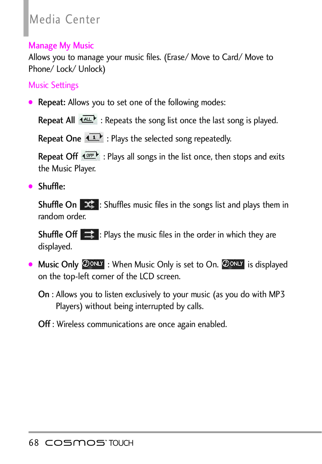 LG Electronics MFL67011101 manual Manage My Music, Shuffle 