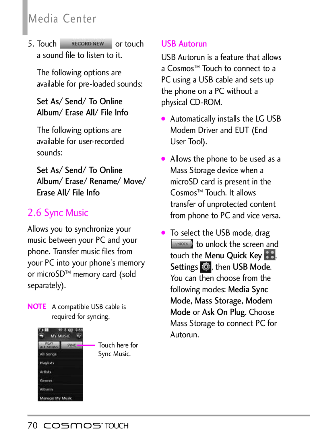 LG Electronics MFL67011101 manual Sync Music, Following options are available for user-recorded sounds 