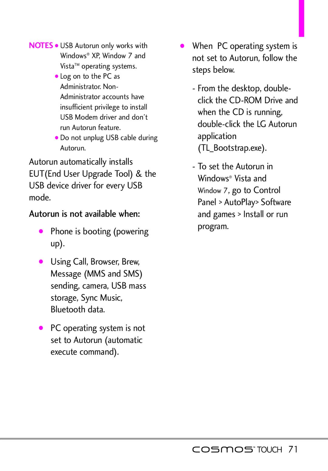 LG Electronics MFL67011101 manual Autorun is not available when 