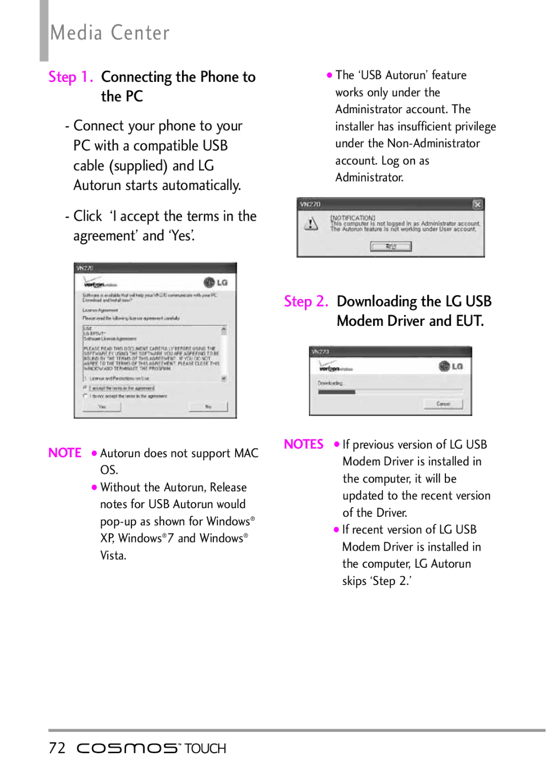 LG Electronics MFL67011101 manual Connecting the Phone to the PC, Downloading the LG USB Modem Driver and EUT 