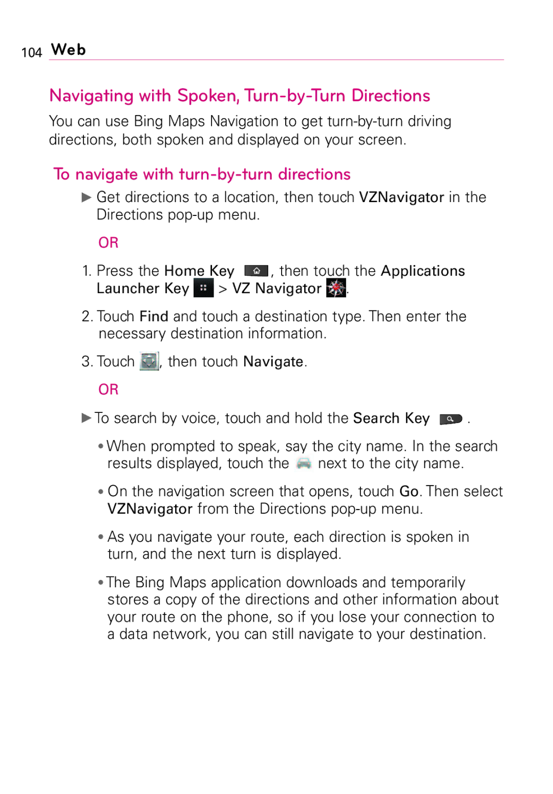 LG Electronics MFL67011201(1.0)G Navigating with Spoken, Turn-by-Turn Directions, To navigate with turn-by-turn directions 