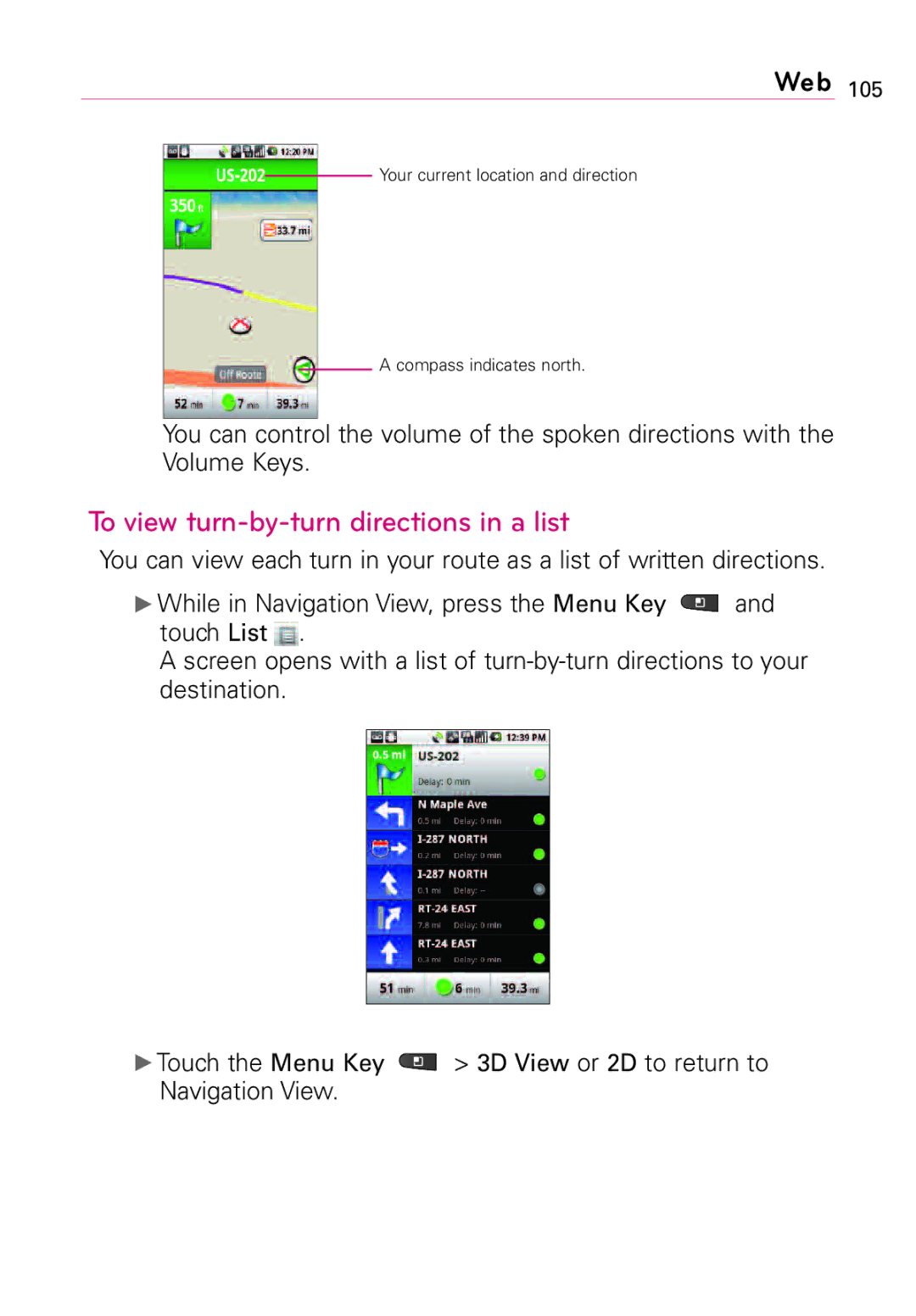 LG Electronics Vortex, MFL67011201(1.0)G manual To view turn-by-turn directions in a list 