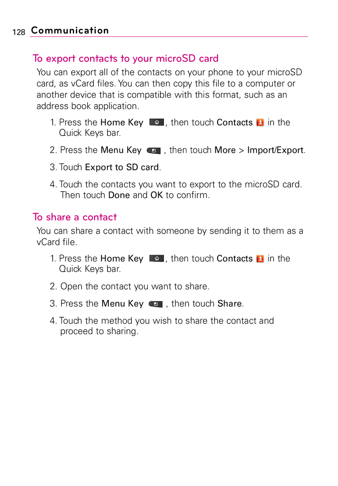 LG Electronics MFL67011201(1.0)G, Vortex manual To export contacts to your microSD card, To share a contact 